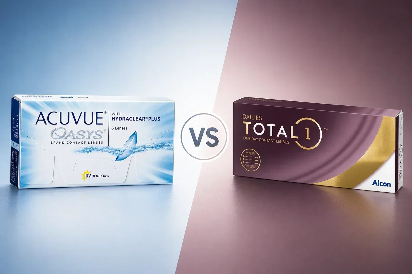 Porovnanie balení kontaktných šošoviek Acuvue Oasys a Dailies Total 1