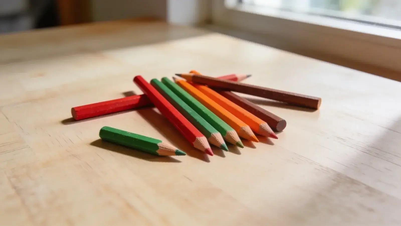 Sada farebných pasteliek, kde niektoré odtiene červenej a zelenej splývajú