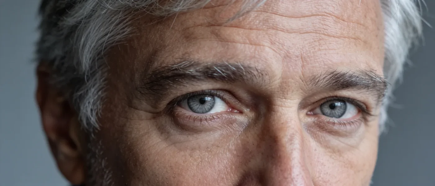 Detailný pohľad na sivé oko v prirodzenom svetle